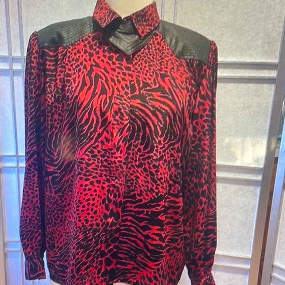 Red and Black Animal Print Blouse